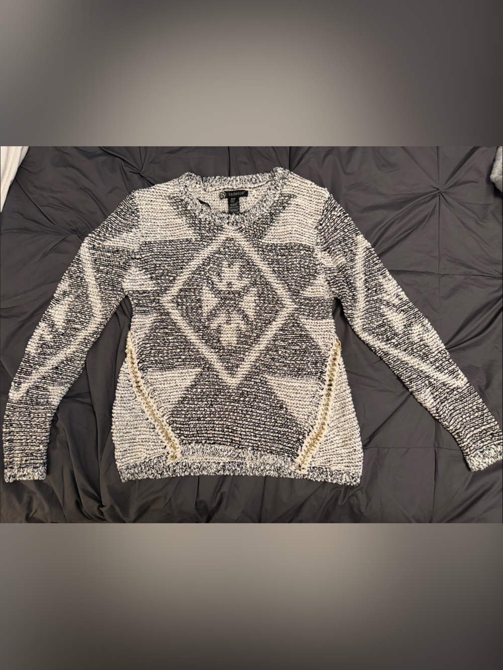 Textured Black & White Geometric Crewneck Sweater